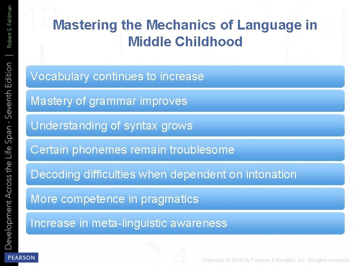 Mastering the Mechanics of Language in Middle Childhood Vocabulary continues to increase Mastery of