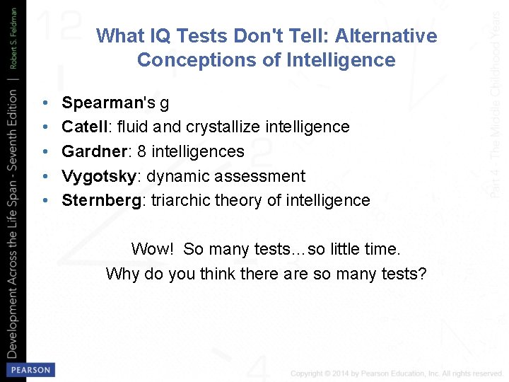 What IQ Tests Don't Tell: Alternative Conceptions of Intelligence • • • Spearman's g