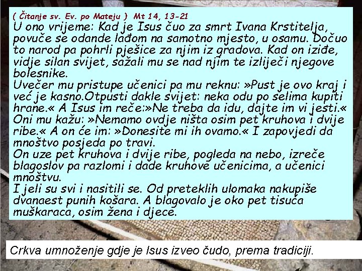 ( Čitanje sv. Ev. po Mateju ) Mt 14, 13 -21 U ono vrijeme: