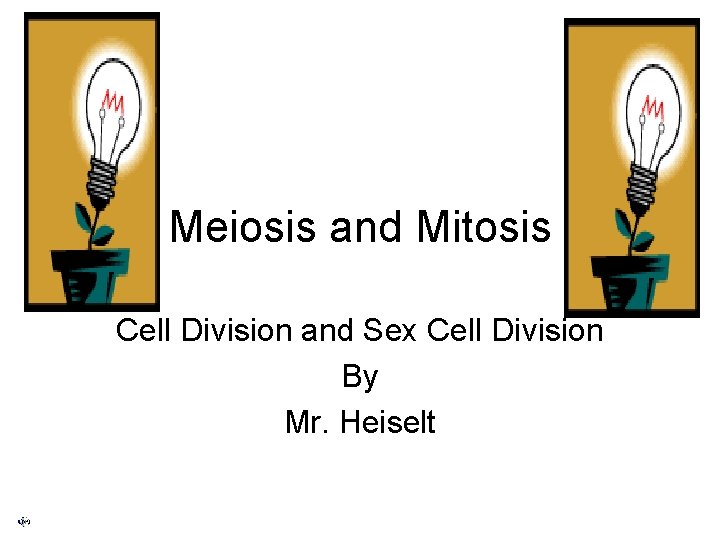 Meiosis and Mitosis Cell Division and Sex Cell Division By Mr. Heiselt 