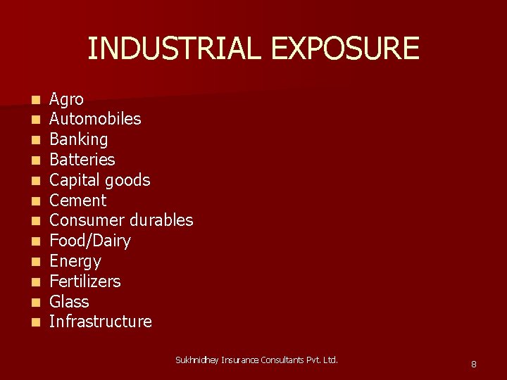 INDUSTRIAL EXPOSURE n n n Agro Automobiles Banking Batteries Capital goods Cement Consumer durables