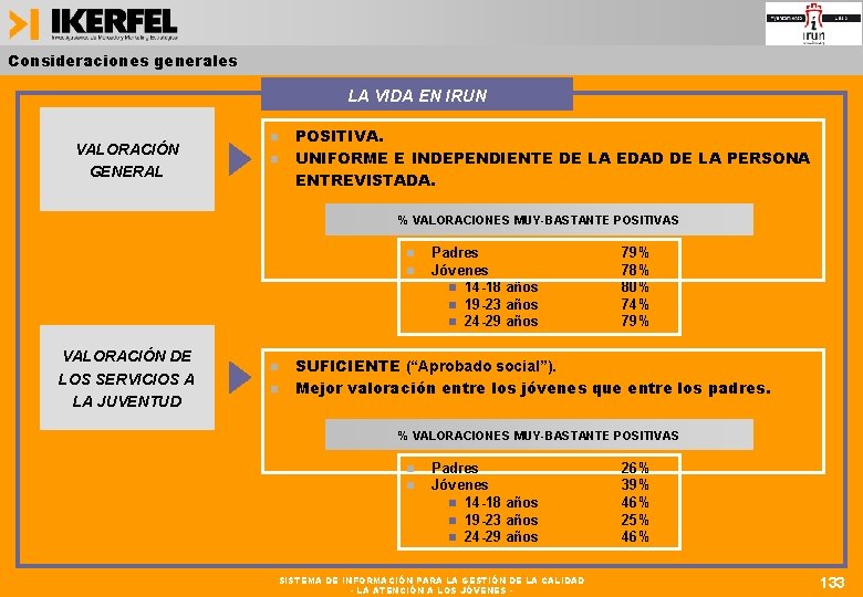 Consideraciones generales LA VIDA EN IRUN VALORACIÓN GENERAL POSITIVA. UNIFORME E INDEPENDIENTE DE LA