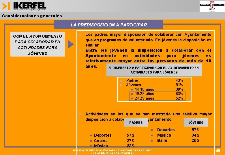 Consideraciones generales LA PREDISPOSICIÓN A PARTICIPAR CON EL AYUNTAMIENTO PARA COLABORAR EN ACTIVIDADES PARA