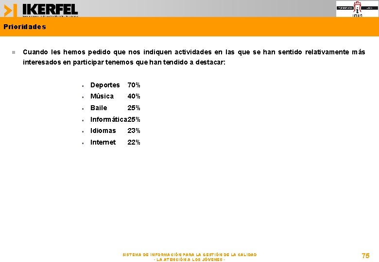 Prioridades Cuando les hemos pedido que nos indiquen actividades en las que se han