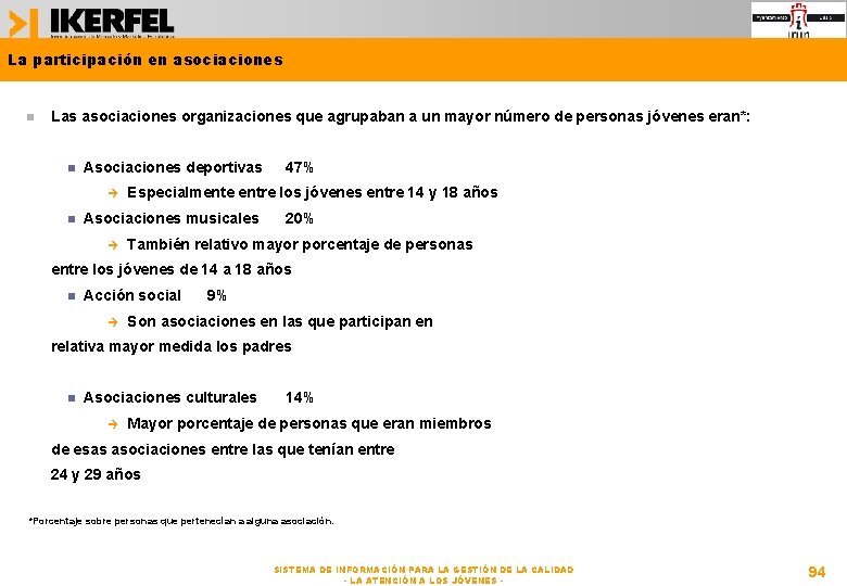 La participación en asociaciones Las asociaciones organizaciones que agrupaban a un mayor número de