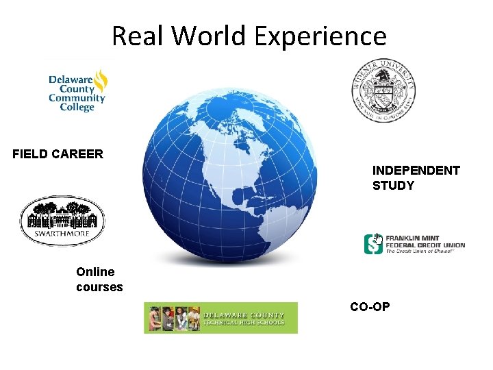 Real World Experience FIELD CAREER INDEPENDENT STUDY Online courses CO-OP 