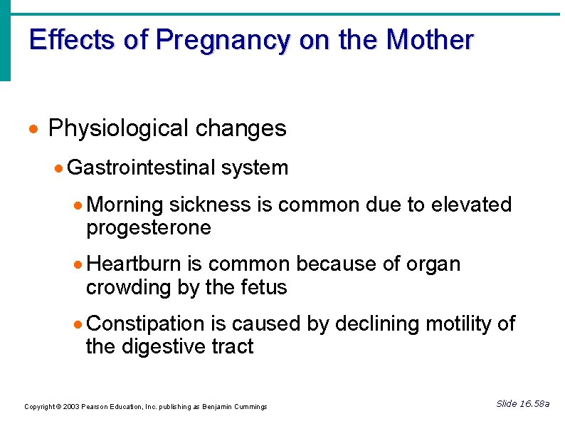 Effects of Pregnancy on the Mother Physiological changes Gastrointestinal system Morning sickness is common