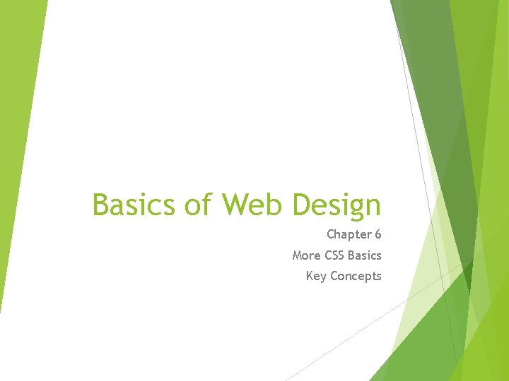 Basics of Web Design Chapter 6 More CSS Basics Key Concepts 