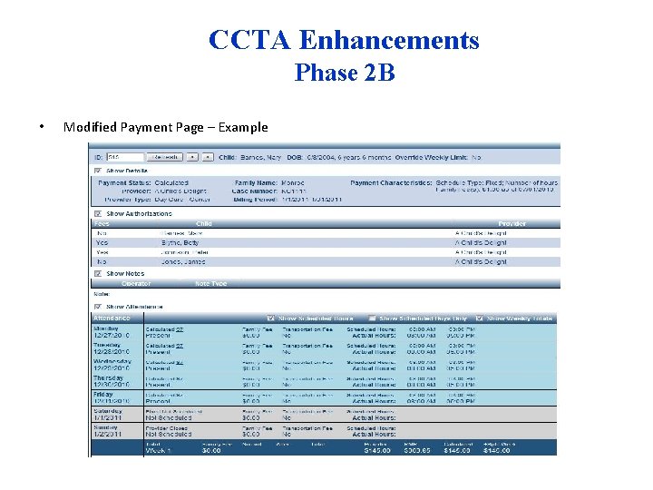 CCTA Enhancements Phase 2 B • Modified Payment Page – Example 
