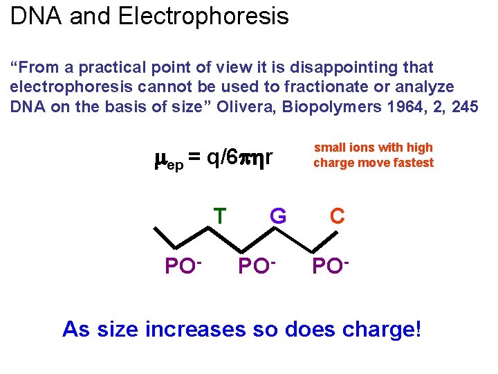 DNA and Electrophoresis “From a practical point of view it is disappointing that electrophoresis