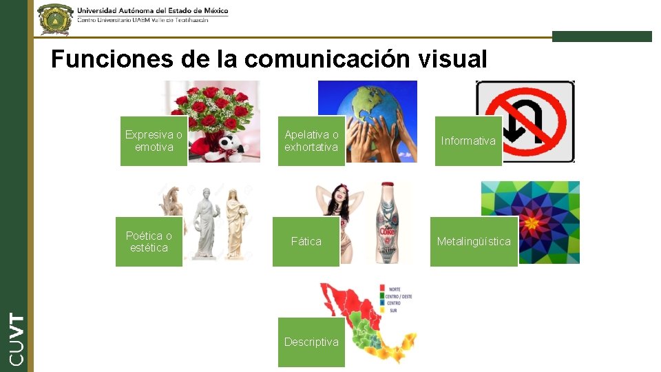 Funciones de la comunicación visual Expresiva o emotiva Poética o estética Apelativa o exhortativa