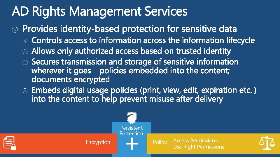 + Persistent Protection Encryption Policy: Access Permissions Use Right Permissions 