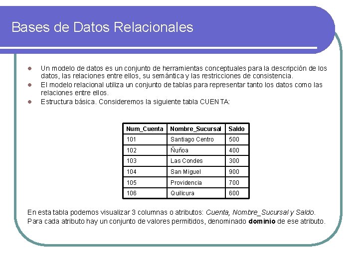 Bases de Datos Relacionales l l l Un modelo de datos es un conjunto