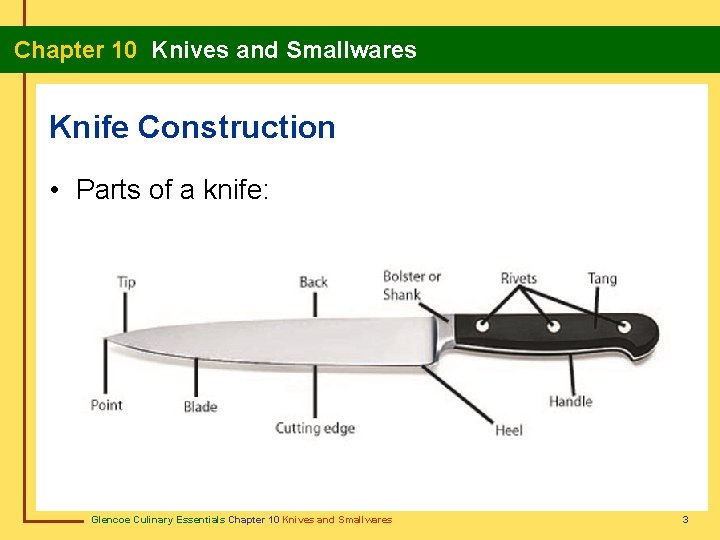 Chapter 10 Knives and Smallwares Knife Construction • Parts of a knife: Glencoe Culinary