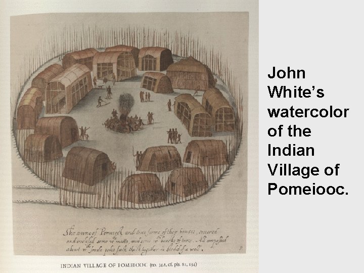 John White’s watercolor of the Indian Village of Pomeiooc. 