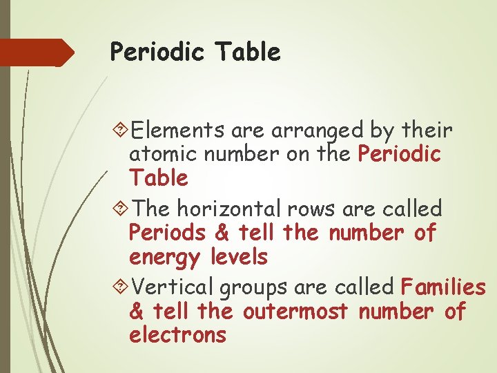 Periodic Table Elements are arranged by their atomic number on the Periodic Table The