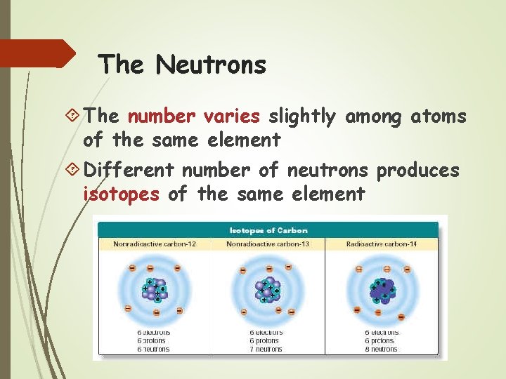 The Neutrons The number varies slightly among atoms of the same element Different number