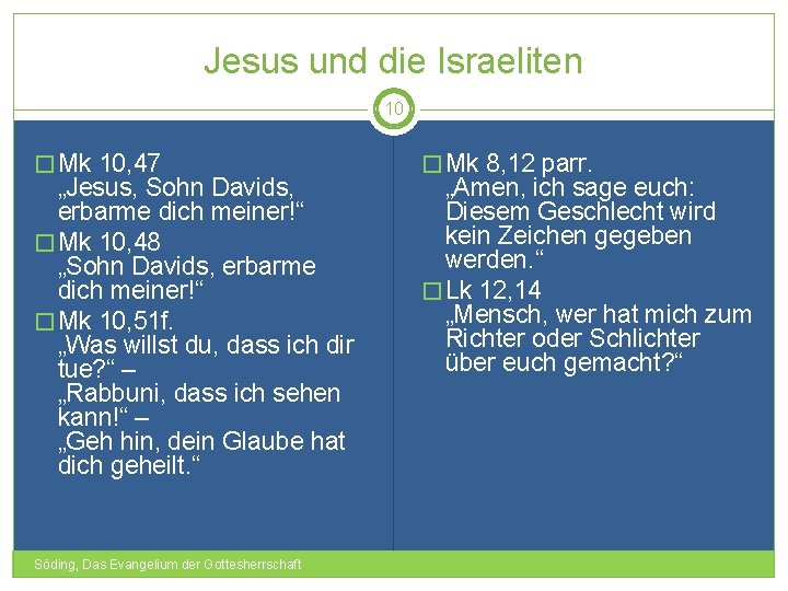 Jesus und die Israeliten 10 � Mk 10, 47 „Jesus, Sohn Davids, erbarme dich