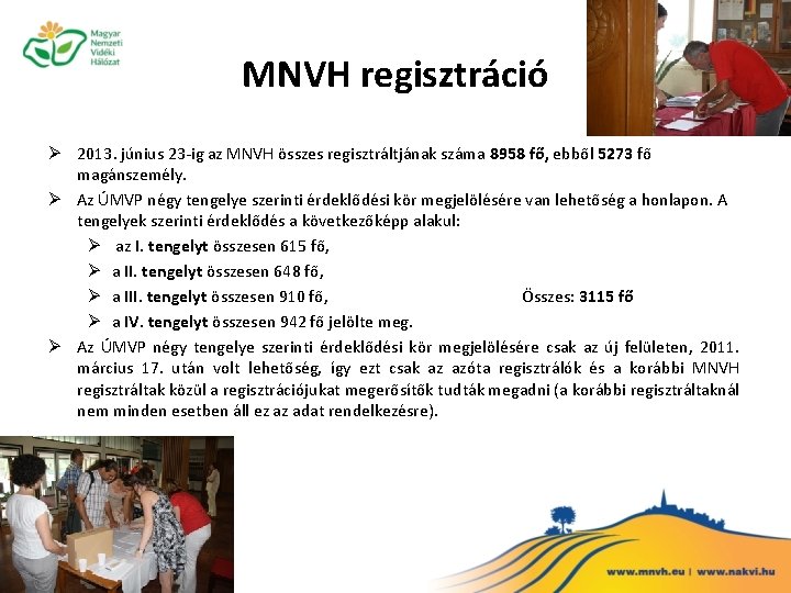 MNVH regisztráció Ø 2013. június 23 -ig az MNVH összes regisztráltjának száma 8958 fő,