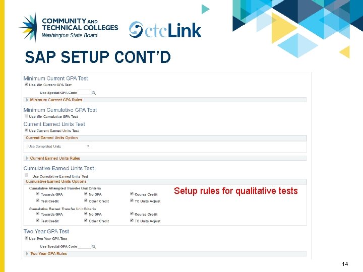 SAP SETUP CONT’D Setup rules for qualitative tests 14 