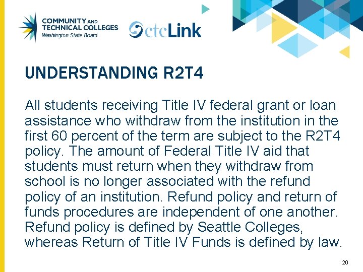 UNDERSTANDING R 2 T 4 All students receiving Title IV federal grant or loan