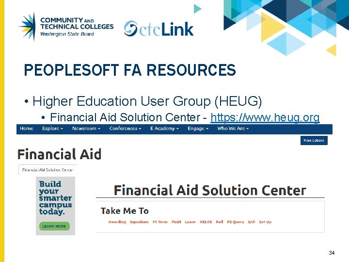 PEOPLESOFT FA RESOURCES • Higher Education User Group (HEUG) • Financial Aid Solution Center