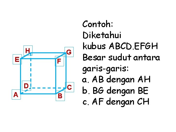 H E G F D A C B Contoh: Diketahui kubus ABCD. EFGH Besar