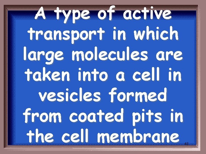 A type of active transport in which large molecules are taken into a cell