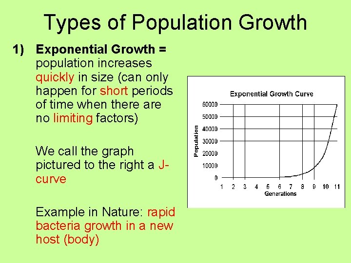 Types of Population Growth 1) Exponential Growth = population increases quickly in size (can