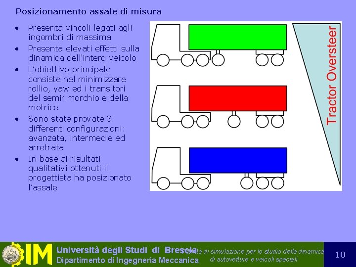 Posizionamento assale di misura • • • Presenta vincoli legati agli ingombri di massima