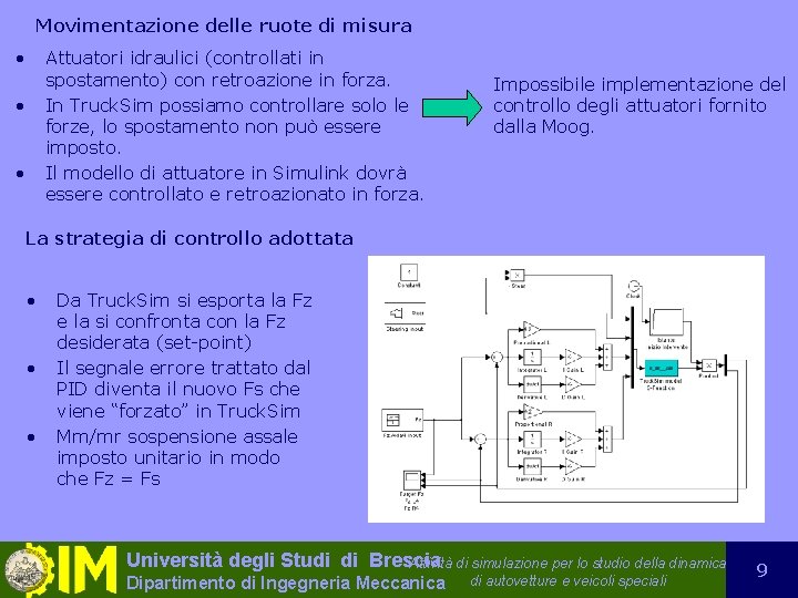 Movimentazione delle ruote di misura • Attuatori idraulici (controllati in spostamento) con retroazione in