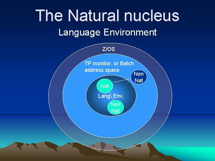 The Natural nucleus Language Environment Z/OS TP monitor, or Batch address space Nat Lang.