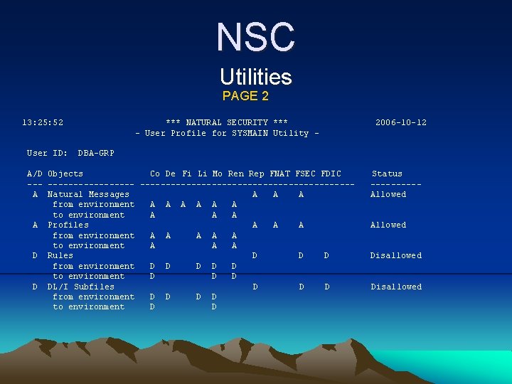NSC Utilities PAGE 2 13: 25: 52 User ID: *** NATURAL SECURITY *** -