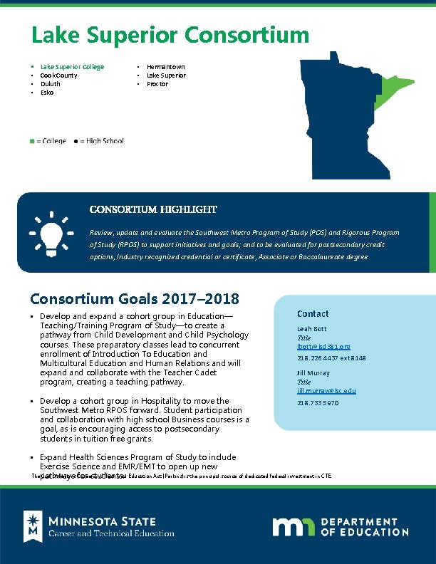 Lake Superior Consortium § • • • Lake Superior College Cook County Duluth Esko