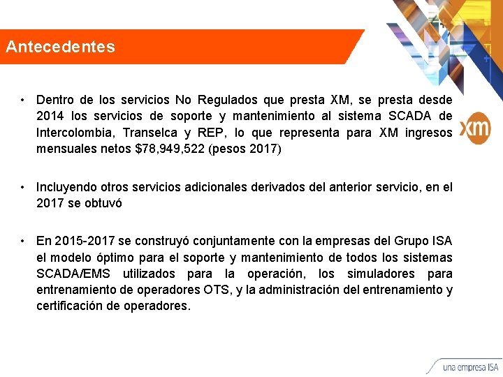 Antecedentes • Dentro de los servicios No Regulados que presta XM, se presta desde