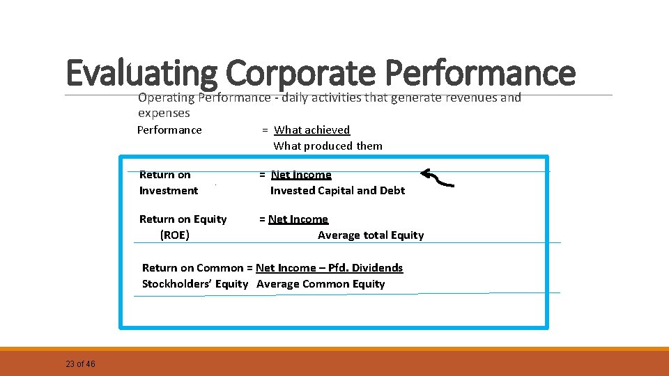 Evaluating Corporate Performance Operating Performance - daily activities that generate revenues and expenses Performance