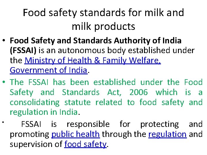 Food safety standards for milk and milk products • Food Safety and Standards Authority