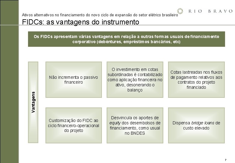 Ativos alternativos no financiamento do novo ciclo de expansão do setor elétrico brasileiro FIDCs:
