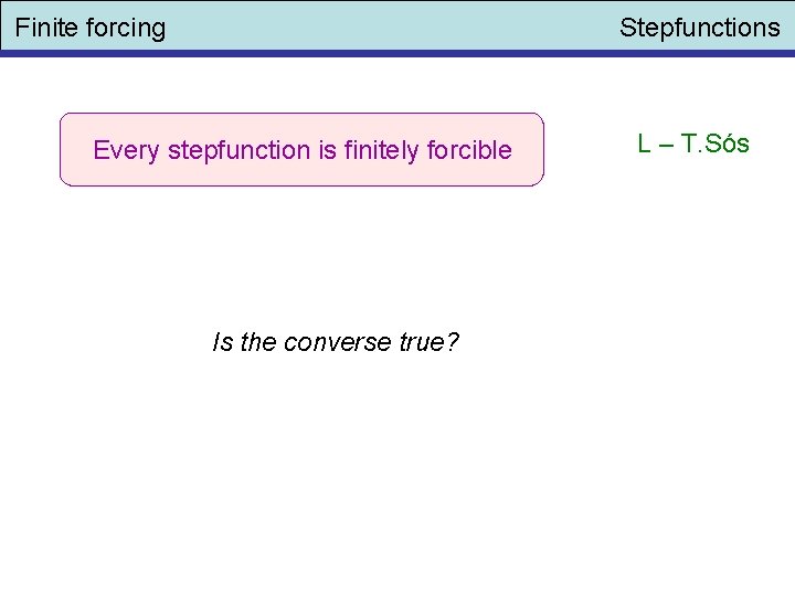 Finite forcing Stepfunctions Every stepfunction is finitely forcible Is the converse true? L –