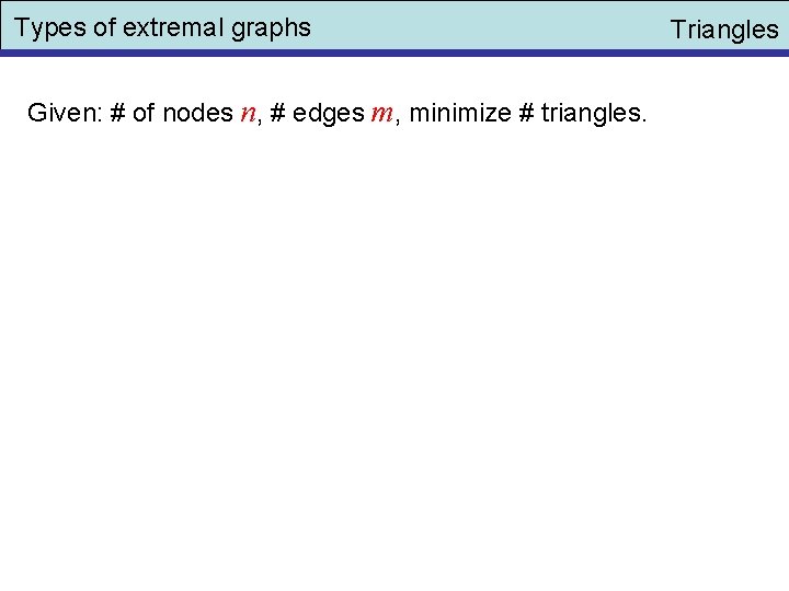 Types of extremal graphs Given: # of nodes n, # edges m, minimize #