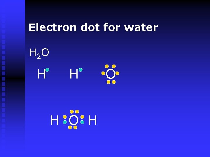 Electron dot for water H 2 O H H H O 