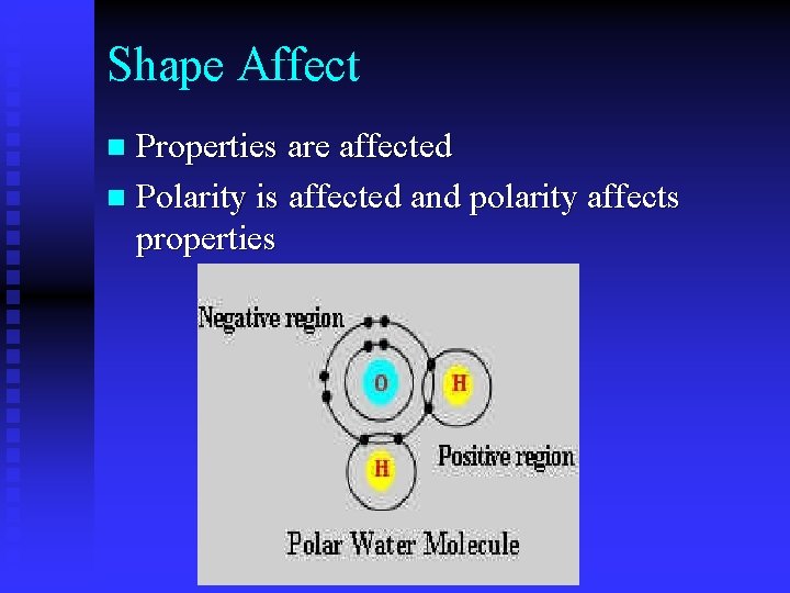 Shape Affect Properties are affected n Polarity is affected and polarity affects properties n