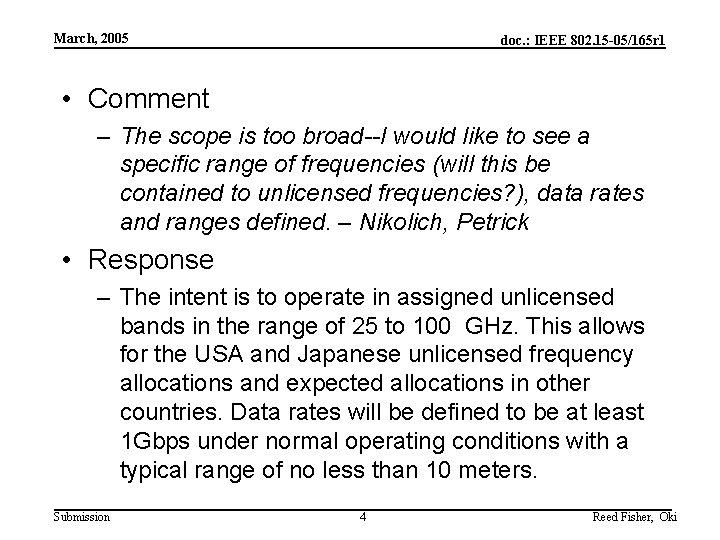 March, 2005 doc. : IEEE 802. 15 -05/165 r 1 • Comment – The