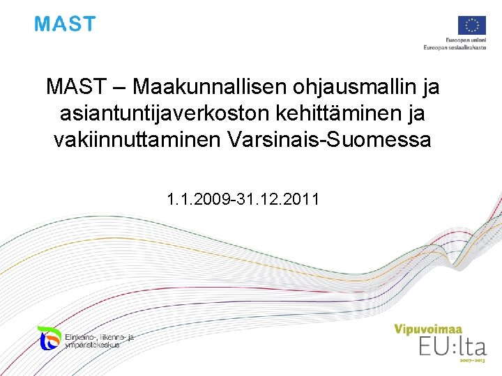 MAST – Maakunnallisen ohjausmallin ja asiantuntijaverkoston kehittäminen ja vakiinnuttaminen Varsinais-Suomessa 1. 1. 2009 -31.
