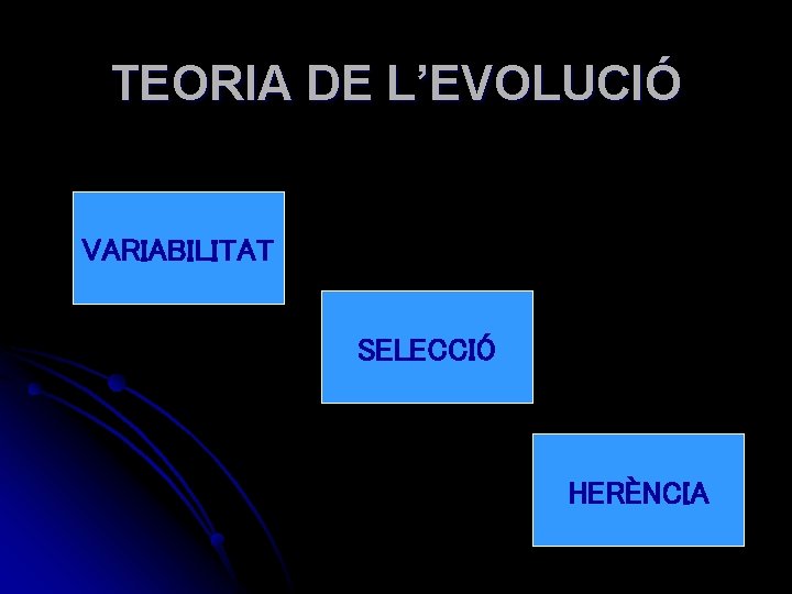 TEORIA DE L’EVOLUCIÓ VARIABILITAT SELECCIÓ HERÈNCIA 