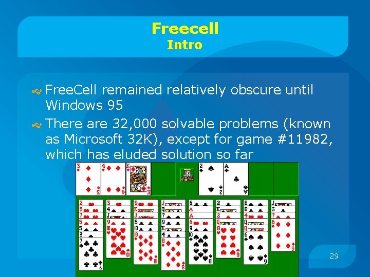 Freecell Intro Free. Cell remained relatively obscure until Windows 95 There are 32, 000