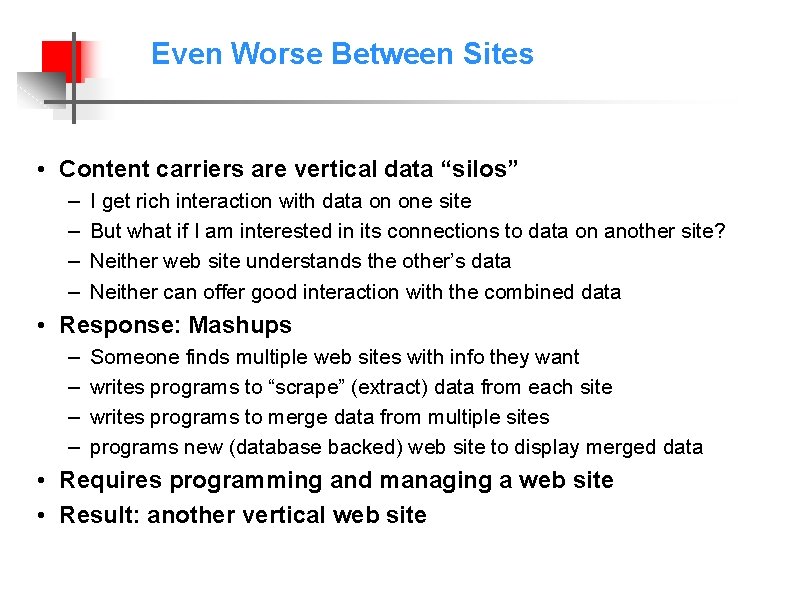 Even Worse Between Sites • Content carriers are vertical data “silos” – – I