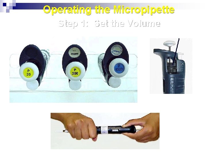 Operating the Micropipette Step 1: Set the Volume Adjustment Knob: Digital Volume Indicator: 