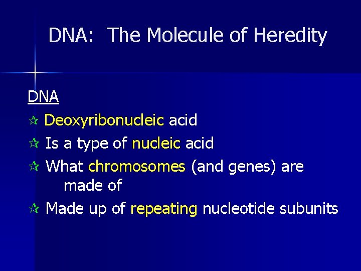 DNA: The Molecule of Heredity DNA ¶ Deoxyribonucleic acid ¶ Is a type of