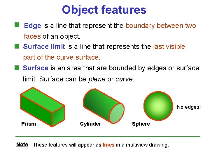 Object features Edge is a line that represent the boundary between two faces of